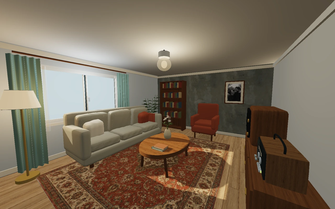 A light-filled living room with warm wood, soft seating and considered details in Neo Residence